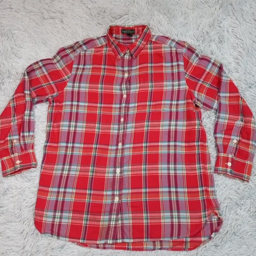 Lauren Ralph Lauren Jeans Co Womens Shirt Red M Plaid Button Up Pocket‎ Casual